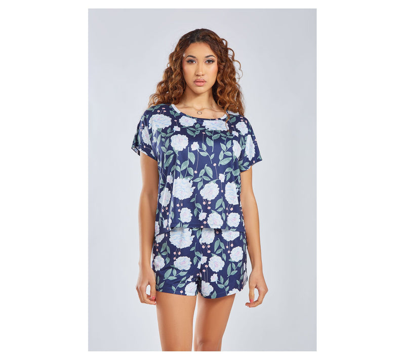 iCollection Printed Floral Knit Top & Short Lou nge Set — Main view