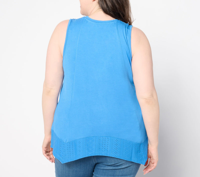 LOGO Layers by Lori Goldstein Stretch Lace Scoop Neck Tank — View 10