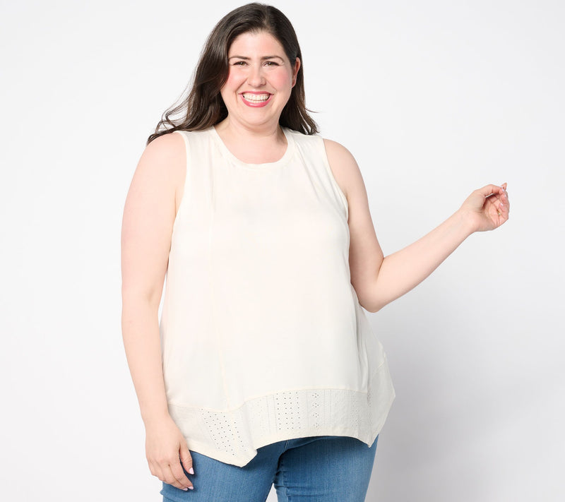 LOGO Layers by Lori Goldstein Stretch Lace Scoop Neck Tank — View 5