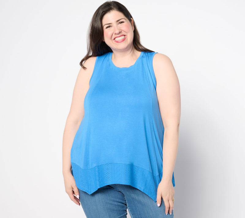 LOGO Layers by Lori Goldstein Stretch Lace Scoop Neck Tank — View 3