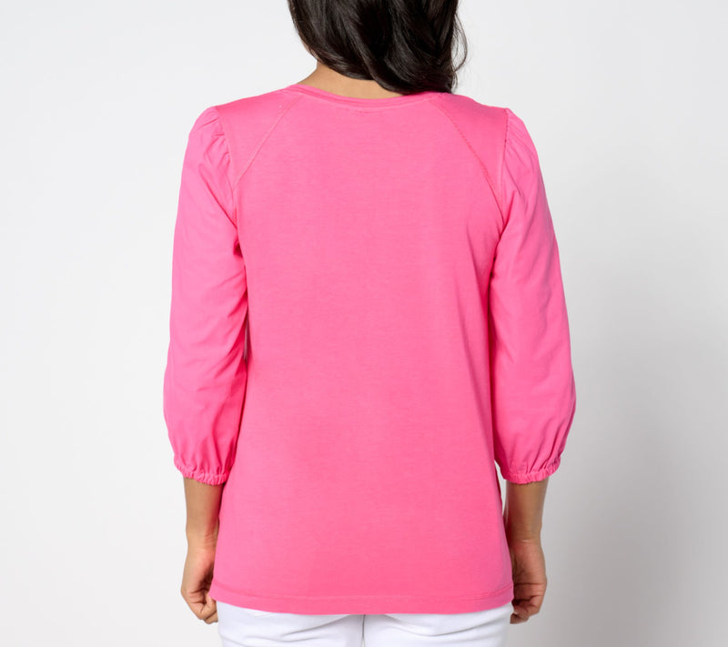 LOGO by Lori Goldstein Cotton Modal & Poplin 3/4 Sleeve Top — View 2