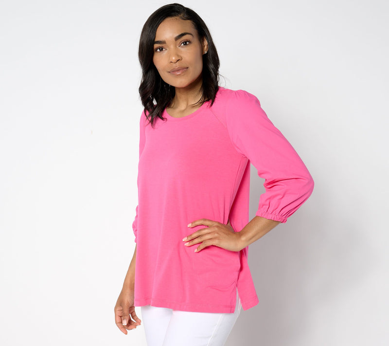 LOGO by Lori Goldstein Cotton Modal & Poplin 3/4 Sleeve Top — Main view