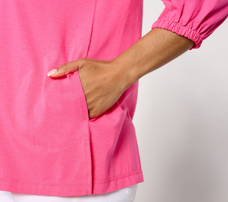 LOGO by Lori Goldstein Cotton Modal & Poplin 3/4 Sleeve Top — View 4