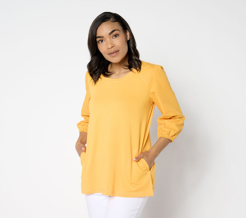 LOGO by Lori Goldstein Cotton Modal & Poplin 3/4 Sleeve Top — View 10