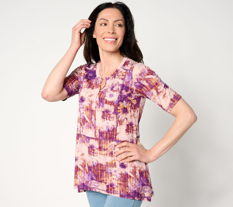 LOGO by Lori Goldstein Printed Knit Elbow Sleeve Top — View 9