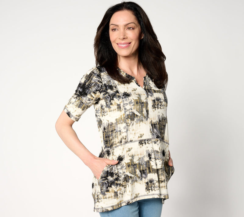 LOGO by Lori Goldstein Printed Knit Elbow Sleeve Top — View 10