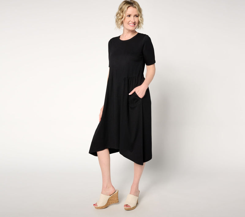 LOGO by Lori Goldstein Regular Cotton Modal Gusset Midi Dress — View 7