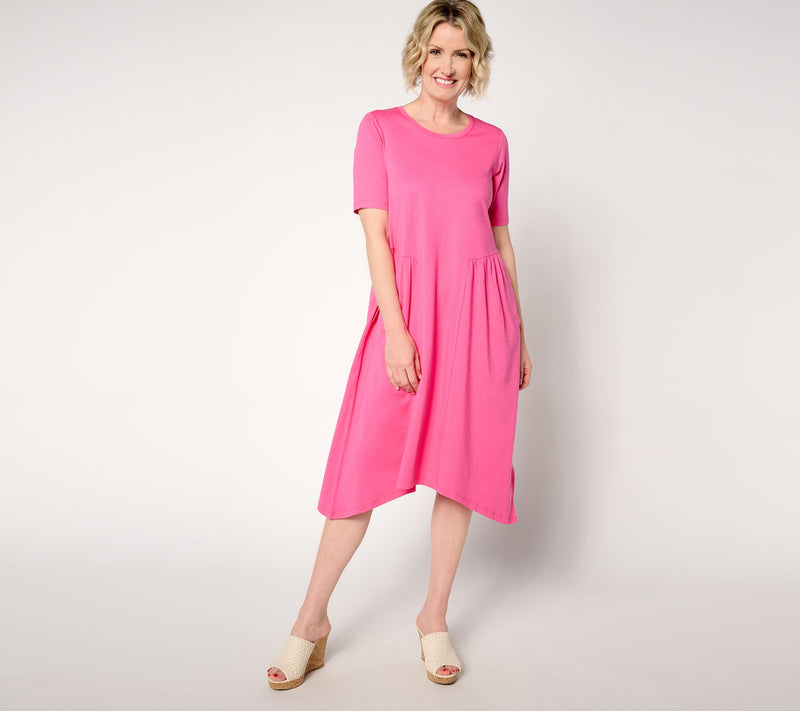 LOGO by Lori Goldstein Regular Cotton Modal Gusset Midi Dress — View 5