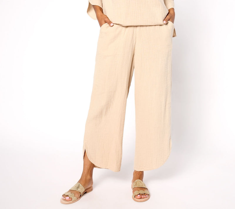 LOGO by Lori Goldstein Beach to Street Gauze Crop Pants — View 2