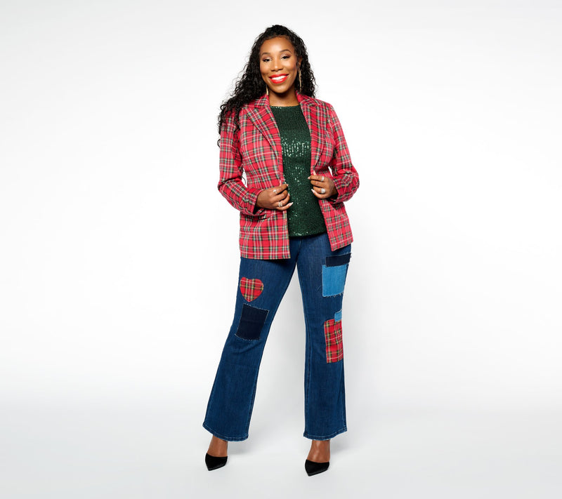 Studio Park X Vanessa Herring Regular Plaid Patch Jeans — View 6
