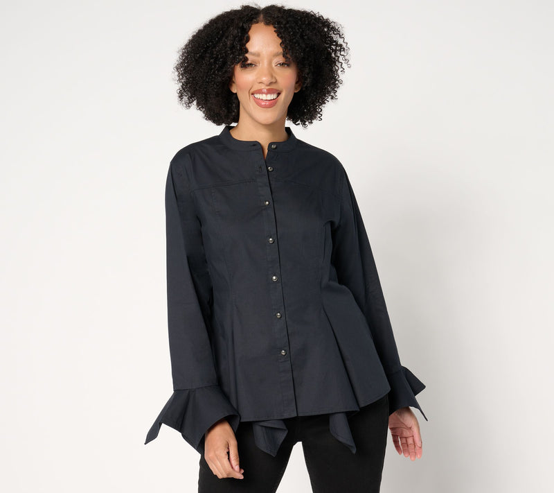 Attitudes by Renee Handkerchief Hem Button Down Shirt — View 7