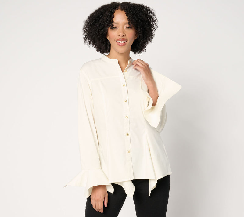 Attitudes by Renee Handkerchief Hem Button Down Shirt — View 5