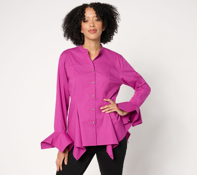 Attitudes by Renee Handkerchief Hem Button Down Shirt — View 3
