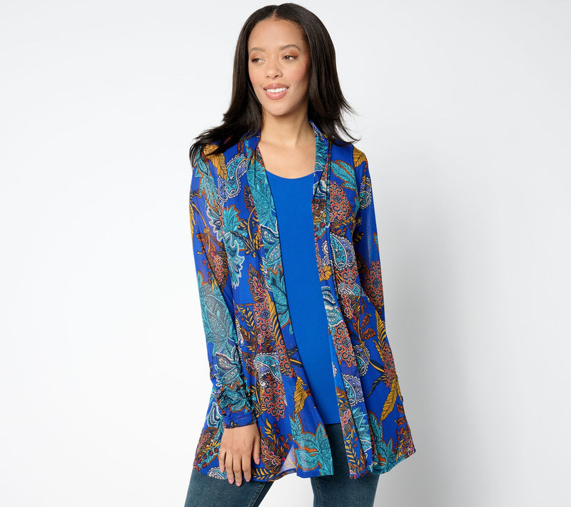 Susan Graver Regular Mesh Cardigan & Liquid Knit Tank Set — View 5