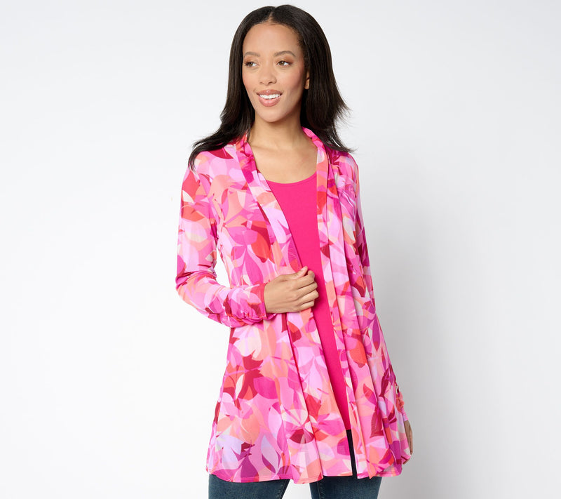 Susan Graver Regular Mesh Cardigan & Liquid Knit Tank Set — View 7