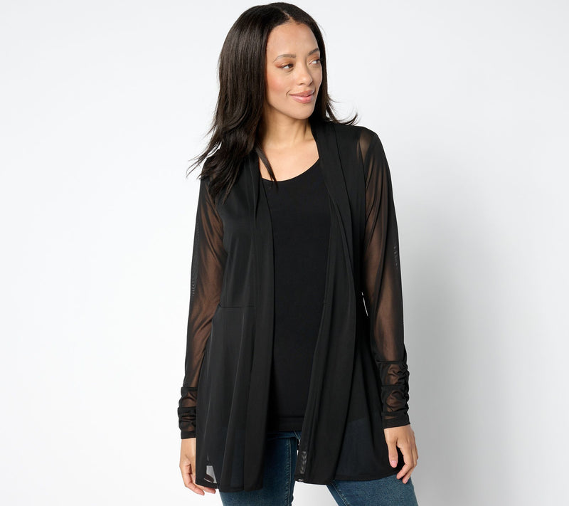 Susan Graver Petite Mesh Cardigan & Liquid Knit Tank Set — View 13