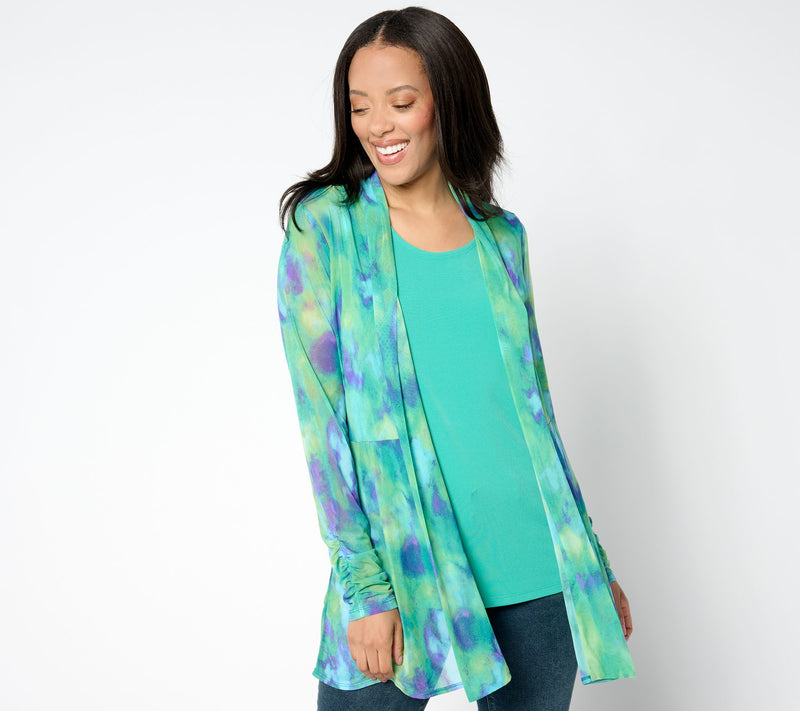 Susan Graver Petite Mesh Cardigan & Liquid Knit Tank Set — View 3