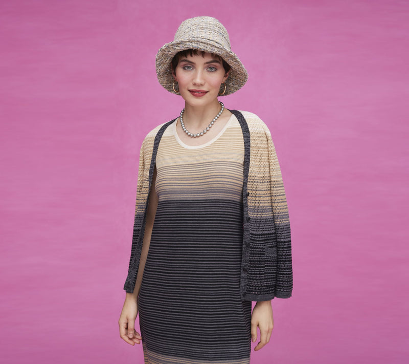 Isaac Mizrahi Live! Button Front Ombre Stripe Cardigan with Pockets — View 7