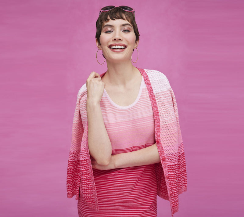 Isaac Mizrahi Live! Button Front Ombre Stripe Cardigan with Pockets — View 6