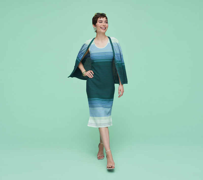 Isaac Mizrahi Live! Button Front Ombre Stripe Cardigan with Pockets — View 8