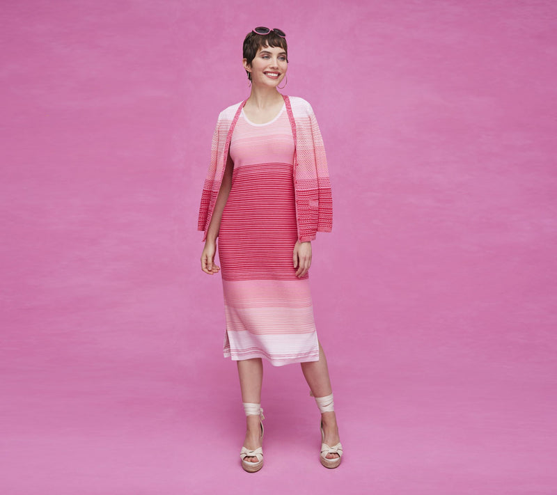 Isaac Mizrahi Live! Button Front Ombre Stripe Cardigan with Pockets — View 5