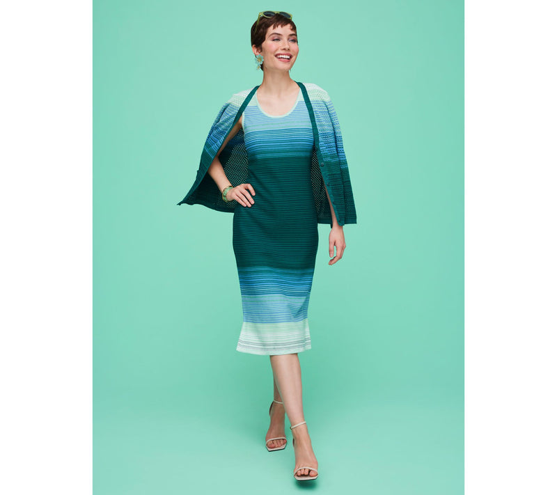 Isaac Mizrahi Live! Petite Ombre Stripe Sleeveless Midi Dress — View 10