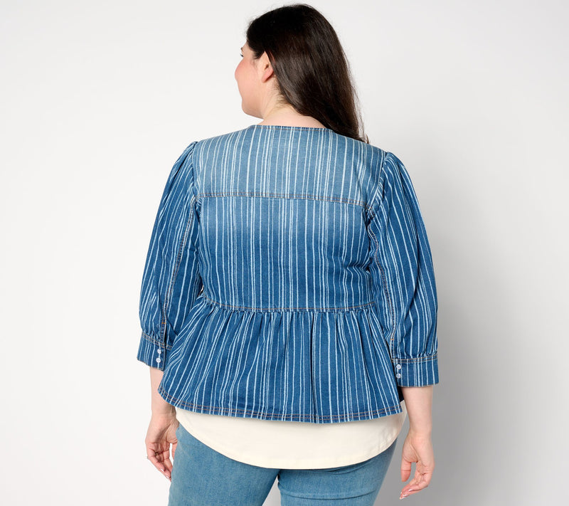 LOGO by Lori Goldstein Pinstripe Denim Jacket — View 2