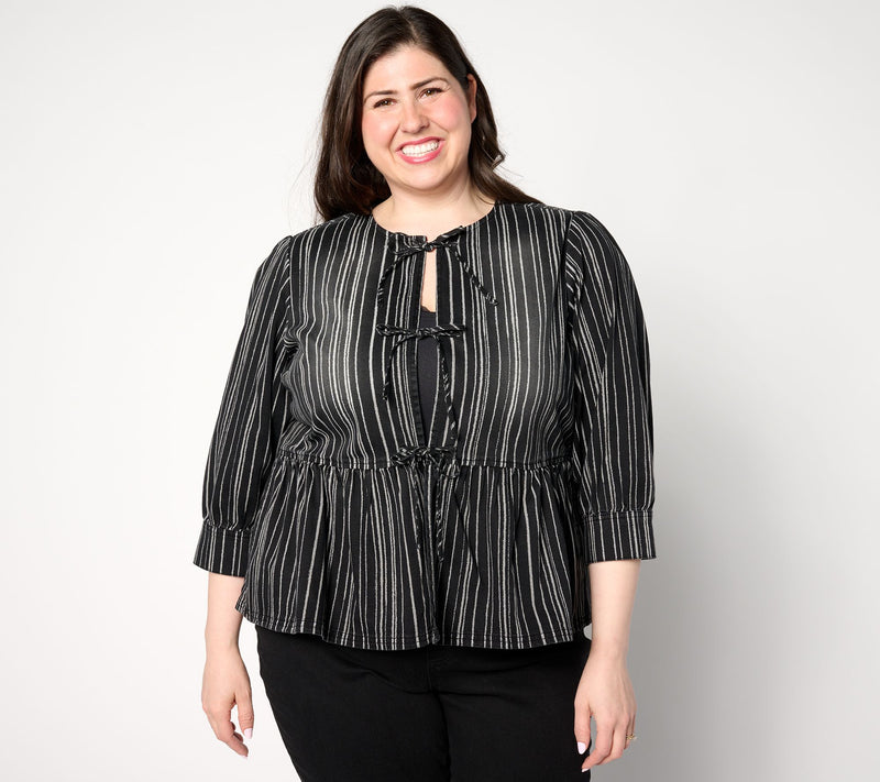 LOGO by Lori Goldstein Pinstripe Denim Jacket — View 8