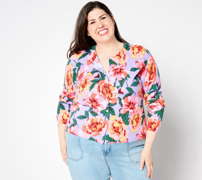Isaac Mizrahi Live! Floral Printed Button Front Cardigan — Main view