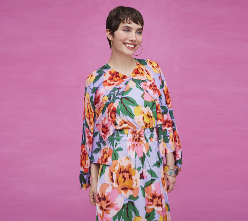 Isaac Mizrahi Live! Floral Printed Button Front Cardigan — View 12
