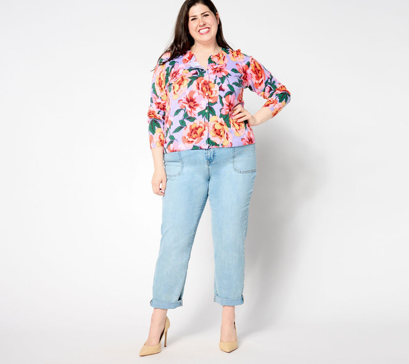 Isaac Mizrahi Live! Floral Printed Button Front Cardigan — View 9