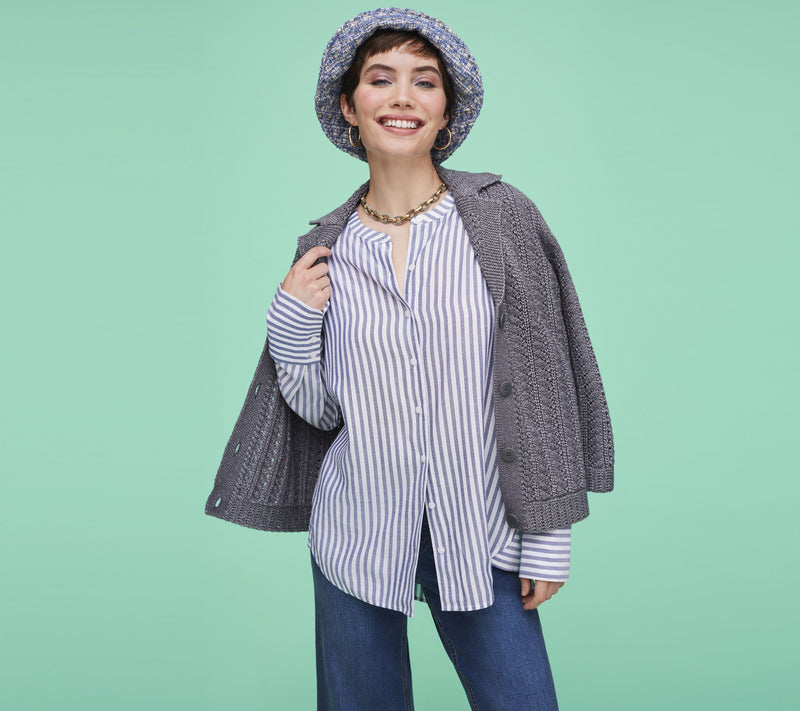Isaac Mizrahi Live! Button Front Notch Collar Cable Knit Cardigan — View 6