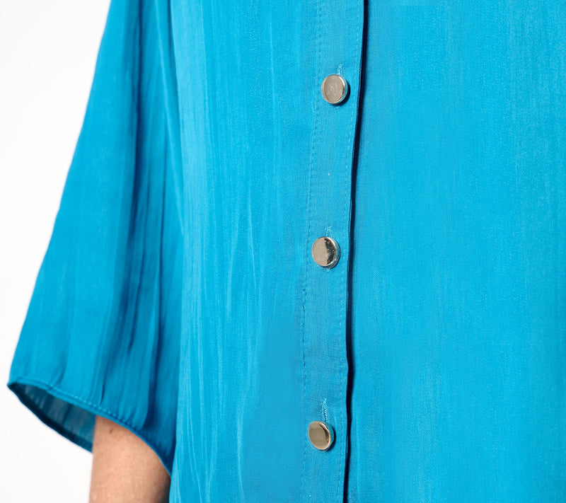 Isaac Mizrahi Live! Flowy Crinkle Satin Button Front Blouse — View 4