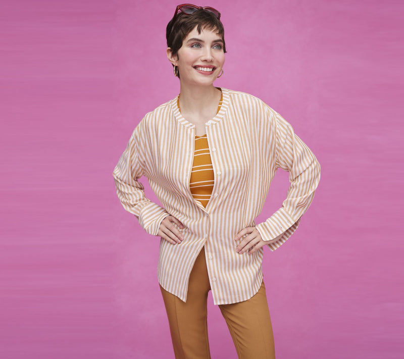 Isaac Mizrahi Live! Regular Yarn Dye Stripe Relaxed Tunic w/ Lurex — View 6