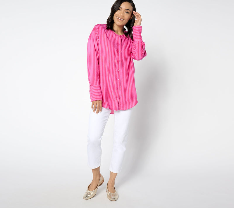 Isaac Mizrahi Live! Petite Yarn Dye Stripe Relaxed Tunic w/ Lurex — View 3