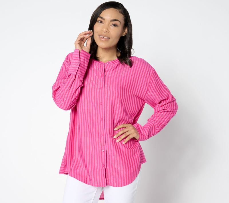 Isaac Mizrahi Live! Petite Yarn Dye Stripe Relaxed Tunic w/ Lurex — View 8