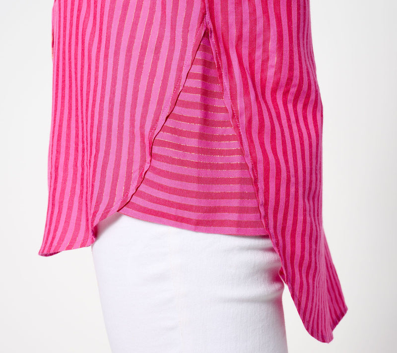 Isaac Mizrahi Live! Petite Yarn Dye Stripe Relaxed Tunic w/ Lurex — View 4