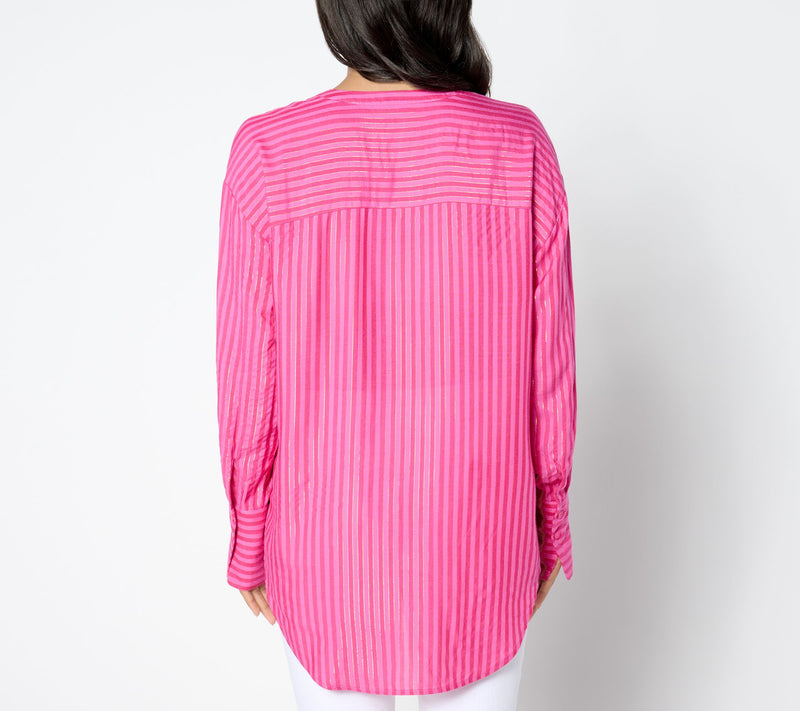 Isaac Mizrahi Live! Petite Yarn Dye Stripe Relaxed Tunic w/ Lurex — View 2