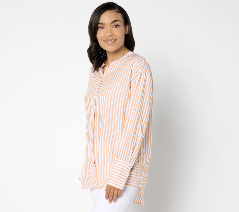 Isaac Mizrahi Live! Petite Yarn Dye Stripe Relaxed Tunic w/ Lurex — View 10