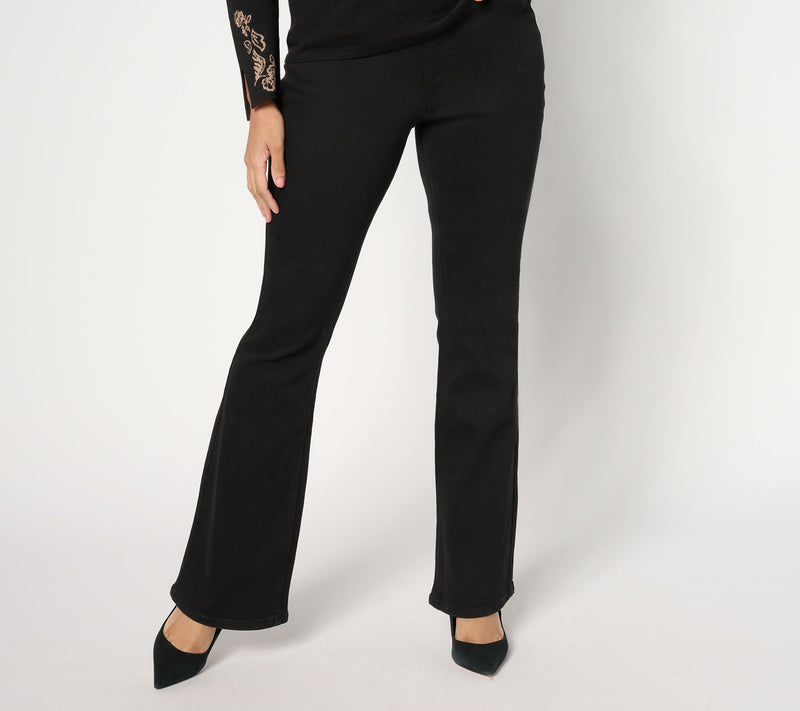Susan Graver Regular Stretch Denim Pull-On Flare Jean -Black/Grey — View 3