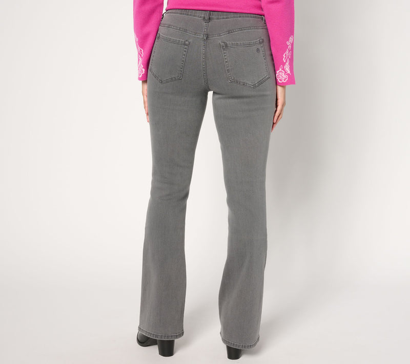 Susan Graver Regular Stretch Denim Pull-On Flare Jean -Black/Grey — View 7