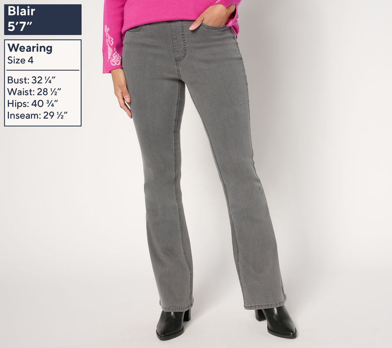 Susan Graver Regular Stretch Denim Pull-On Flare Jean -Black/Grey — View 6
