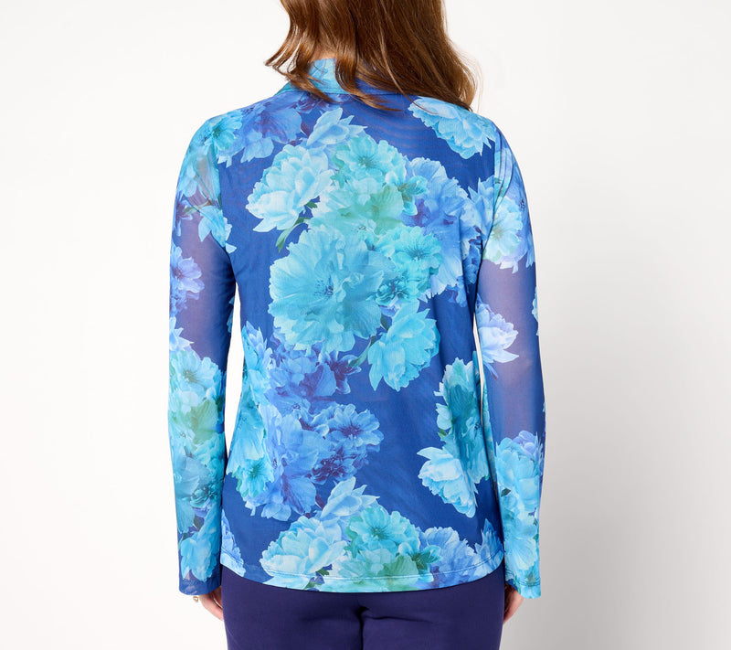 Isaac Mizrahi Live! Printed Mesh Long Sleeve Button Front Shirt — View 8