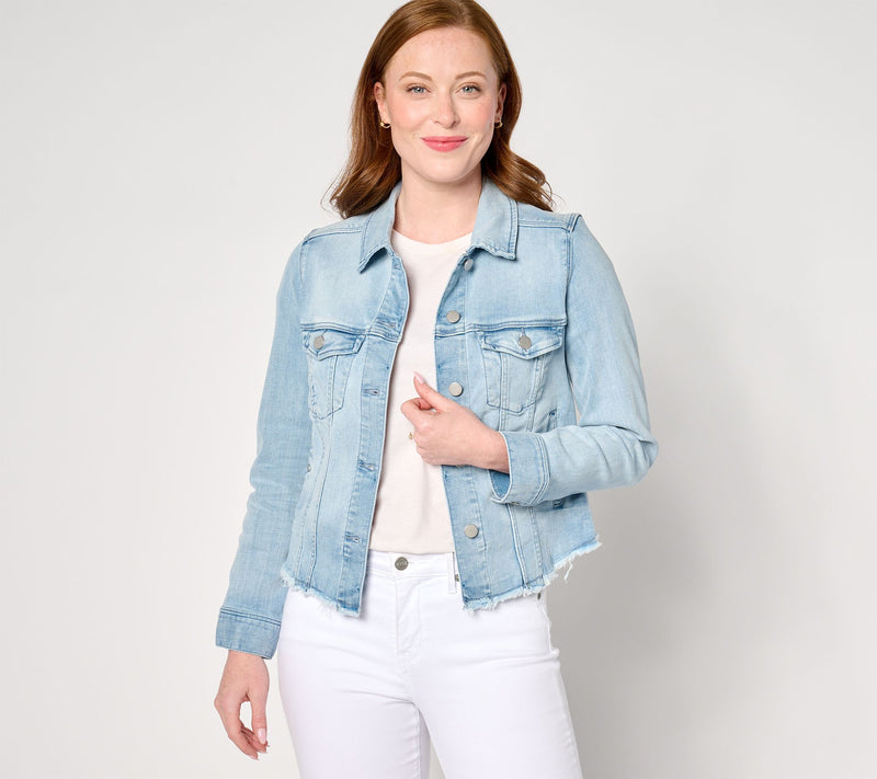 Liverpool Los Angeles Trucker Jacket with Fray Hem - Gulf Shores — View 3