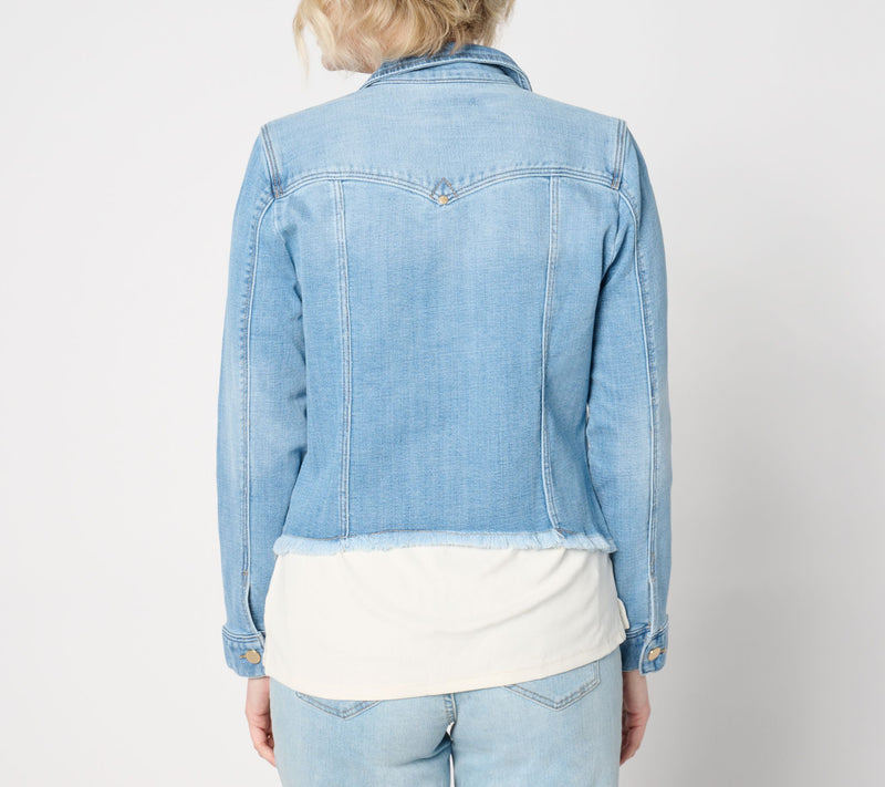 Liverpool Los Angeles Trucker Jacket with Fray Hem - Willow Valley — View 2