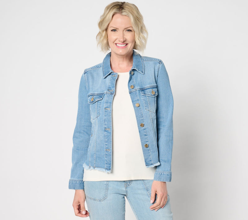 Liverpool Los Angeles Trucker Jacket with Fray Hem - Willow Valley — Main view