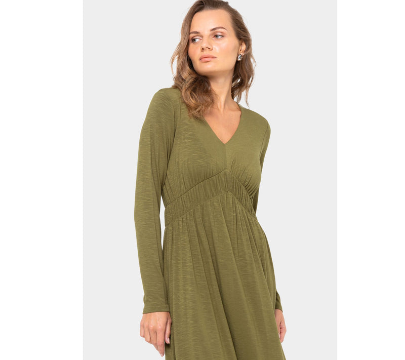Peace Love World Regular V-Neck Long Sleeve Midi Dress — View 6