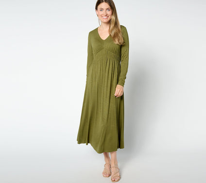 Peace Love World Regular V-Neck Long Sleeve Midi Dress