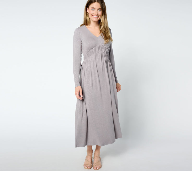 Peace Love World Petite V-Neck Long Sleeve Midi Dress — View 11
