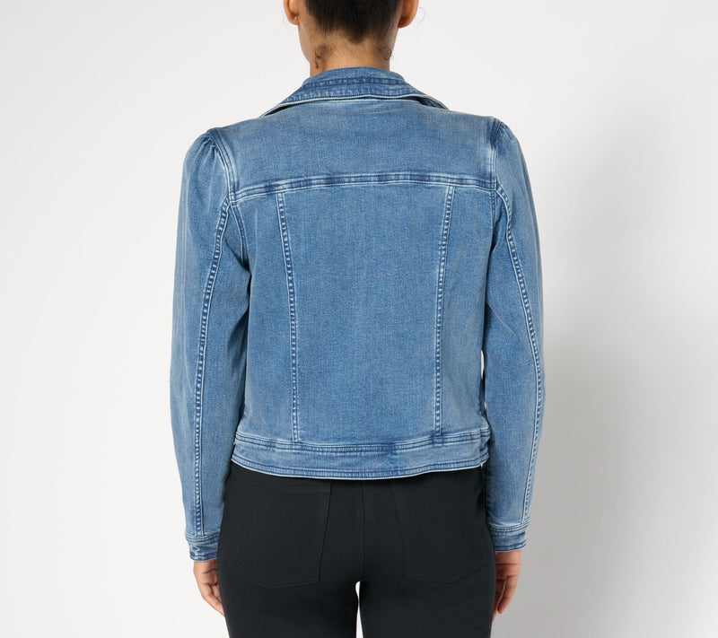 Isaac Mizrahi Live! True Denim Indigo Zip Front Bomber Jacket — View 4